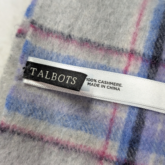 Talbots 100% Cashmere Scarf Wrap Gray Pink Blue Purple Wide Ultra Soft Natural - Picture 3 of 6
